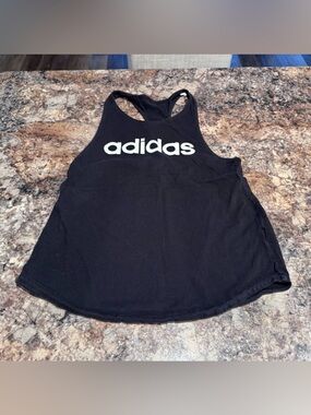 adidas Black Racerback Tank with White Logo